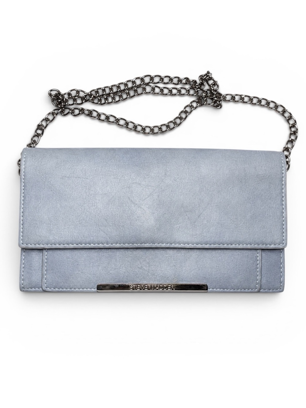 Steve Madden Baby Blue Gray Gunmetal Gray Chain Strap Women's Purse